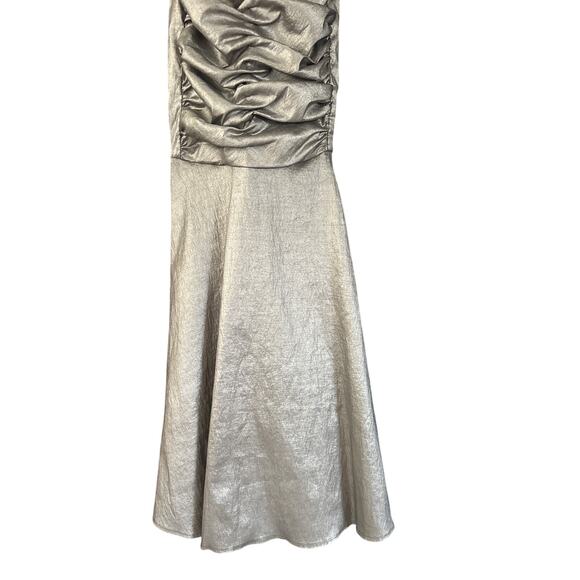 Vintage Jessica McClintock Pewter Silver Rosette Ruched Metallic Mermaid Gown  6 - Picture 4 of 11